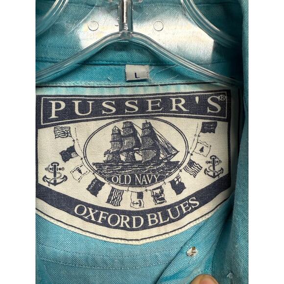 Men's Blue Green Pusser's Oxford Blues Long Sleeve Button Up 100% Cotton Shirt L - Picture 7 of 8